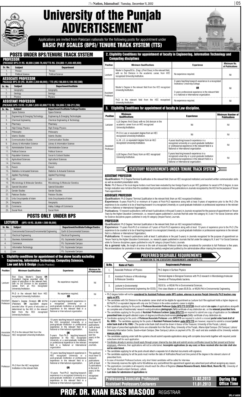 punjab-university-jobs-lahore-2012-for-faculty-professors-lecturers